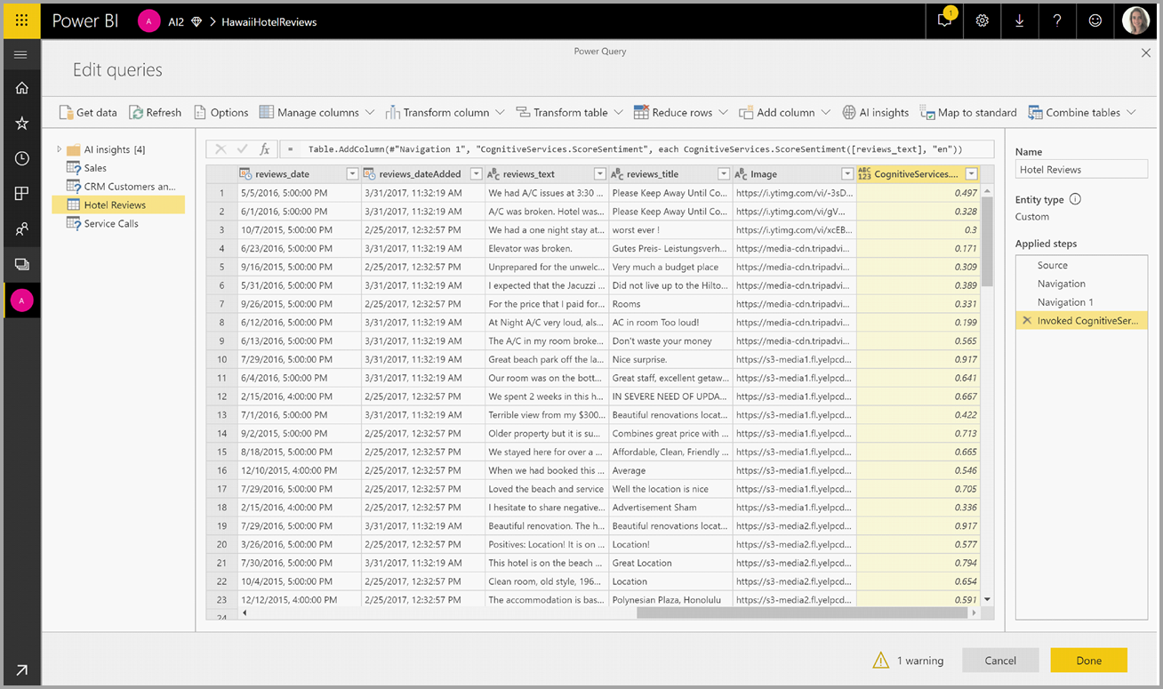 Screenshot che mostra una nuova colonna creata in Power Query.