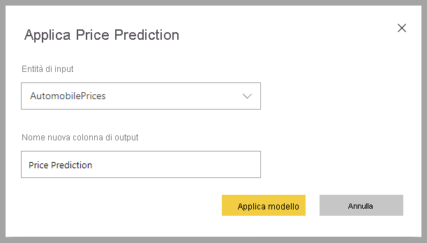 Screenshot della finestra di dialogo Applica stima di prezzo.