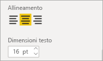 Screenshot dei controlli Allineamento con l'opzione Al centro selezionata.