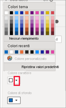 Screenshot delle opzioni per Colore carattere e Colore sfondo.