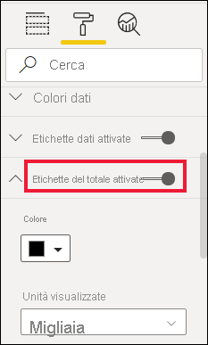 Screenshot che mostra l'indicatore scorrevole dell'etichetta del totale impostato su On.