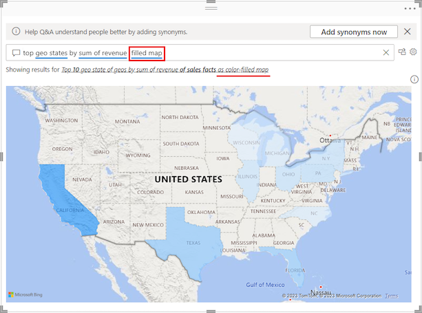 Screenshot che mostra l'oggetto visivo D&R convertito in una mappa colorata nell'area di disegno del report.