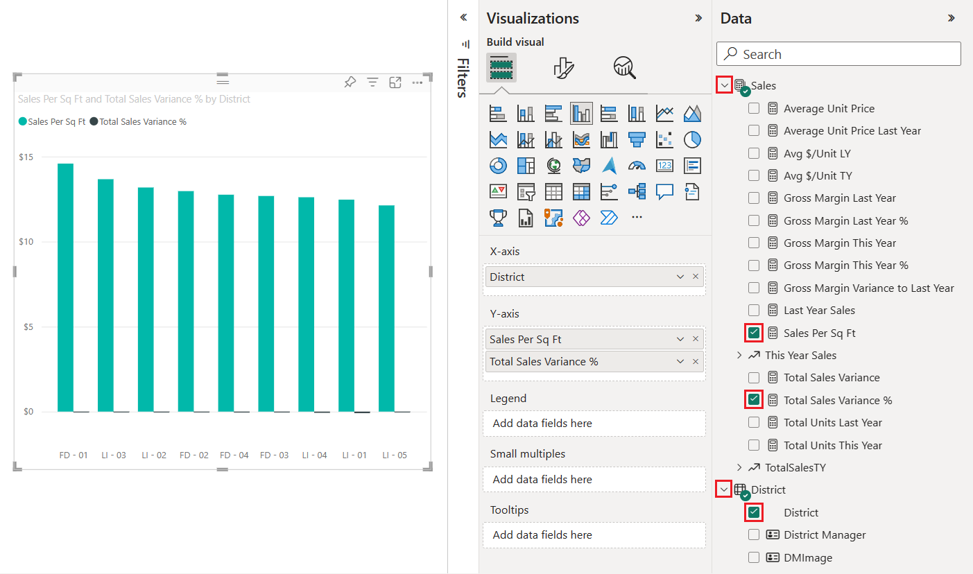 Screenshot che mostra l'istogramma a colonne raggruppate predefinito per il campo dati selezionato.