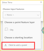 Screenshot che mostra l'opzione per aggiungere un punto selezionata nel riquadro Drive Time.