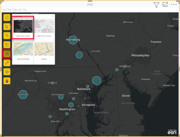 Screenshot che mostra la selezione delle mappe di base.