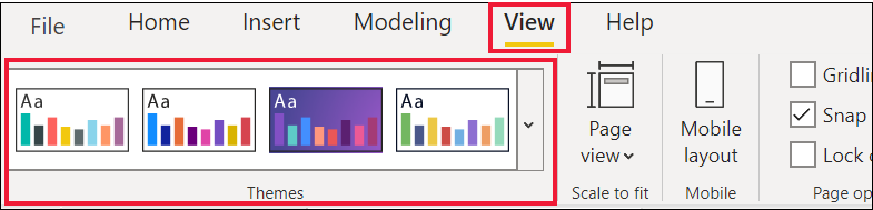 Screenshot delle opzioni dei temi nel menu Visualizza.