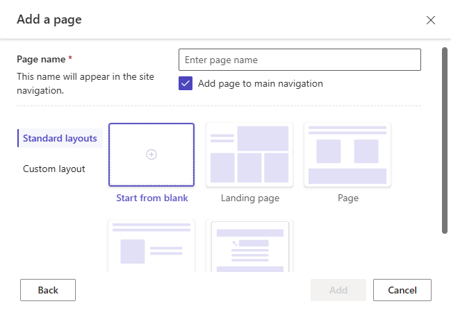 Aggiunta di un menu di pagina all'interno dello studio di progettazione.