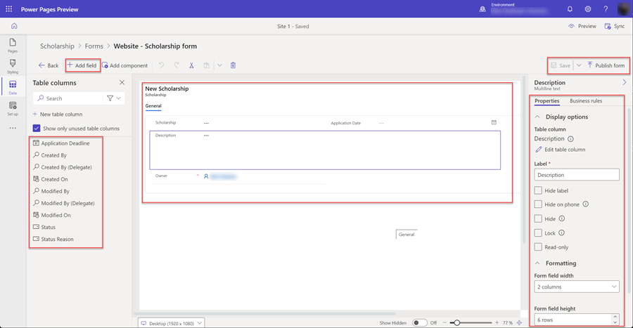 Configura il modulo Dataverse.