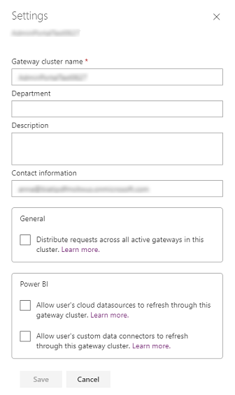 Impostazioni gateway dati.