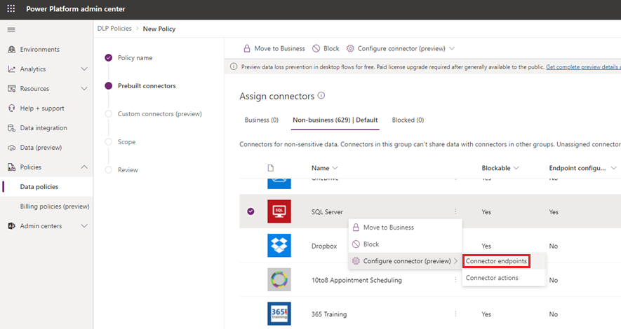 Configura connettore > Endpoint connettore.