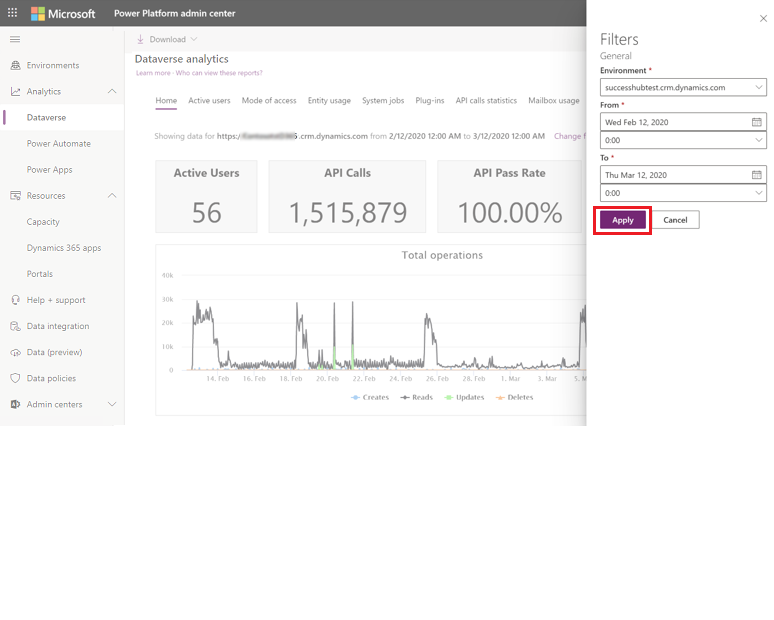 Applicazione di Cambia filtri di Analisi di Dataverse.