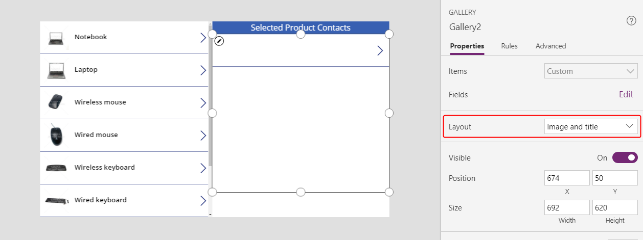 Configurare ContactsGallery - Layout.