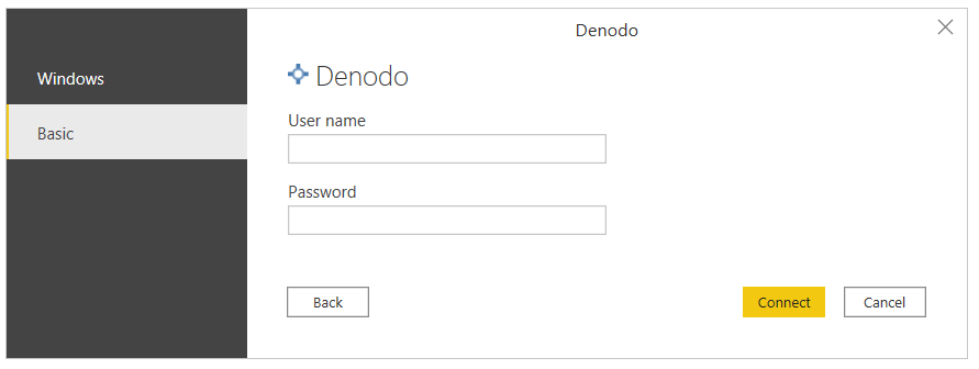 Autenticazione di base Denodo in Power BI Desktop.