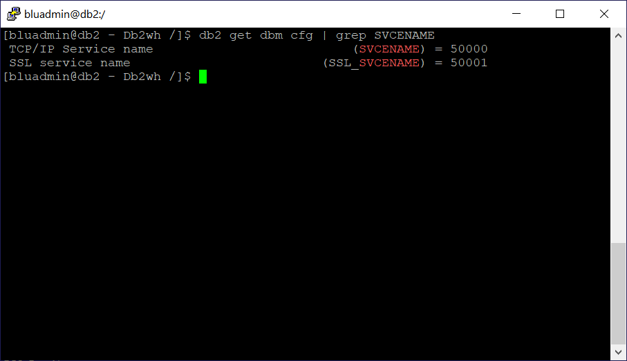 immagine con output del comando db2 in Linux e Unix