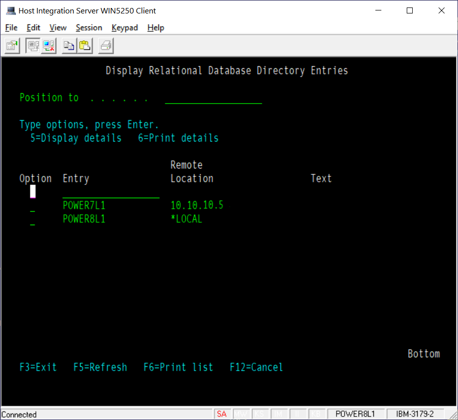 L'immagine che mostra l'output del display delle voci della directory del database relazionale