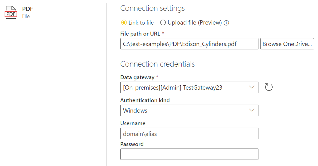 Connessione informazioni per accedere al file PDF.