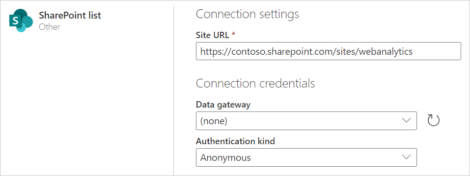 Immagine della pagina dell'elenco di SharePoint online con le informazioni sull'URL del sito compilate.