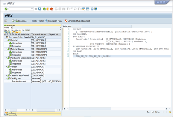 Risoluzione dei problemi relativi a un'istruzione MDX con MDXTEST in SAPGUI.