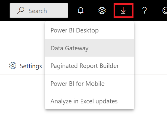 Immagine che mostra la selezione del gateway dati nel servizio Power BI.