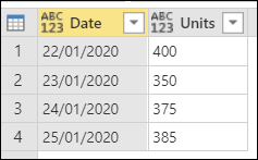 Tabella originale di esempio con date nella colonna Data impostata su Formato Regno Unito del giorno, quindi mese, quindi anno.