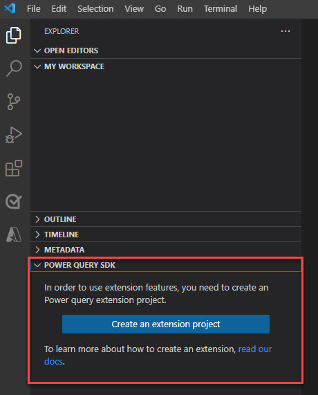 Creare un nuovo pulsante di progetto di estensione in Visual Studio Code.