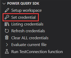 Impostazione di credenziali tramite la sezione Power Query SDK in Esplora risorse.