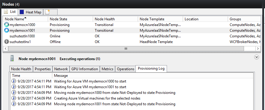 Screenshot mostra la pagina Nodi con due nodi in uno stato di provisioning.