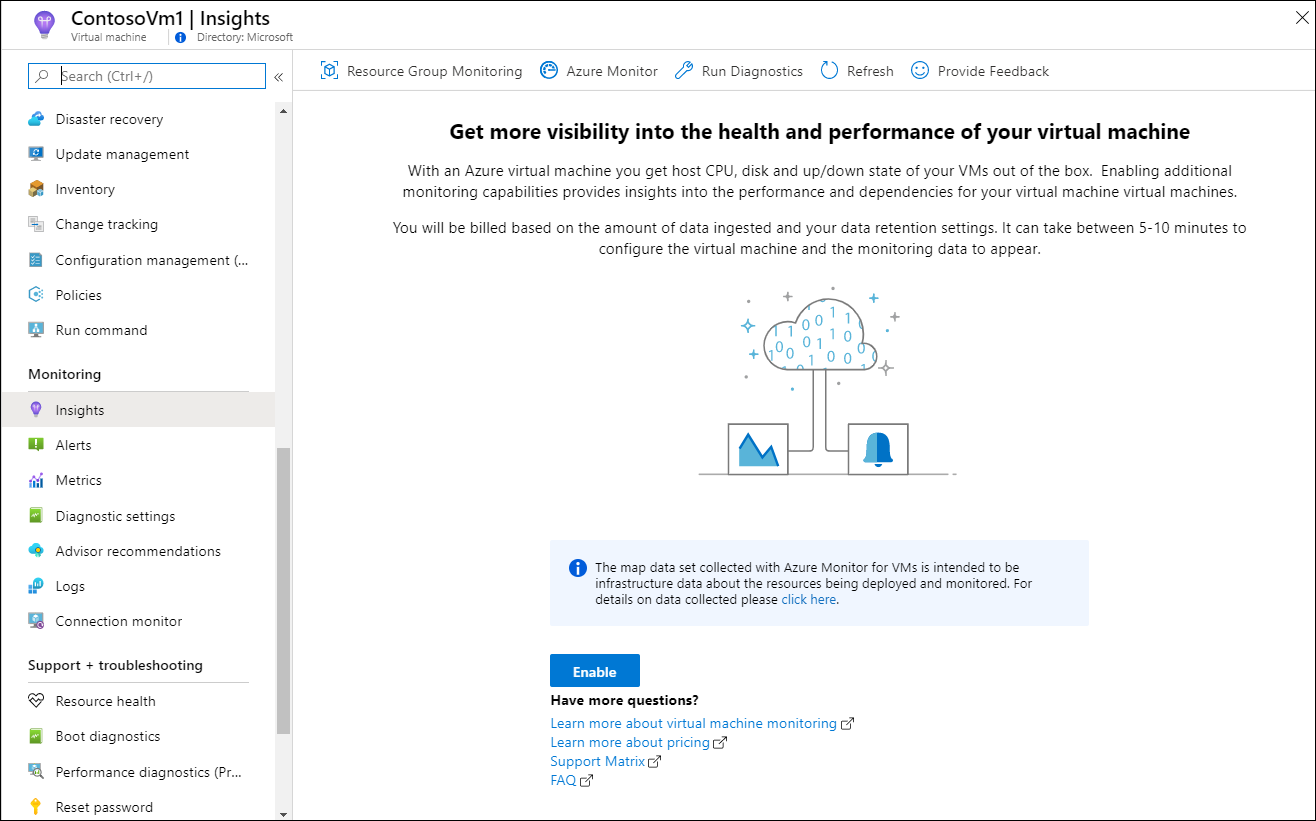 Abilitare Monitoraggio di Azure per le macchine virtuali per una macchina virtuale