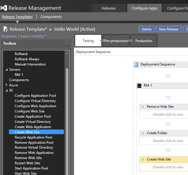 From the Release Templates page add the deployment sequence