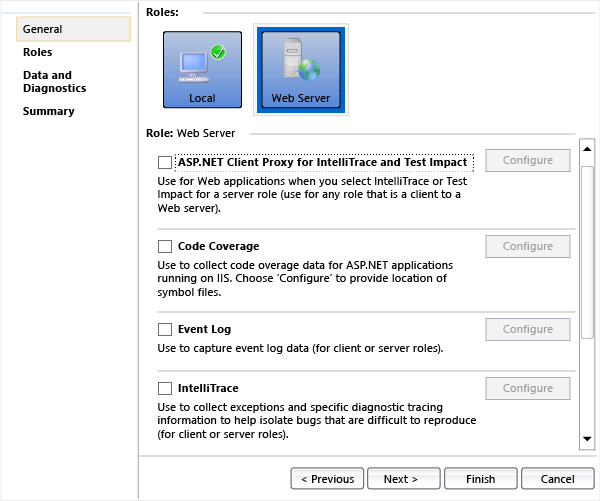 Choose diagnostics for each machine role.