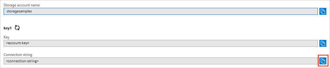 Screenshot che mostra come copiare una stringa di connessione dal portale di Azure