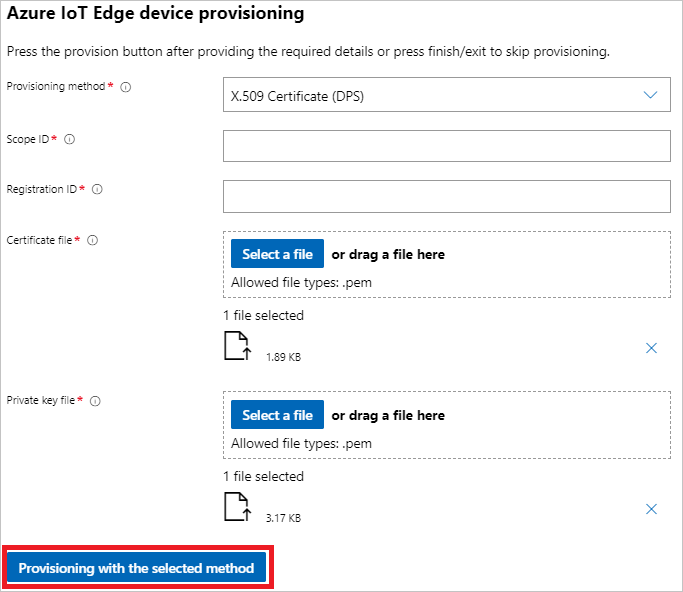 Scegliere il provisioning con il metodo selezionato dopo aver compilato i campi obbligatori per il provisioning di chiavi simmetriche, PNG.