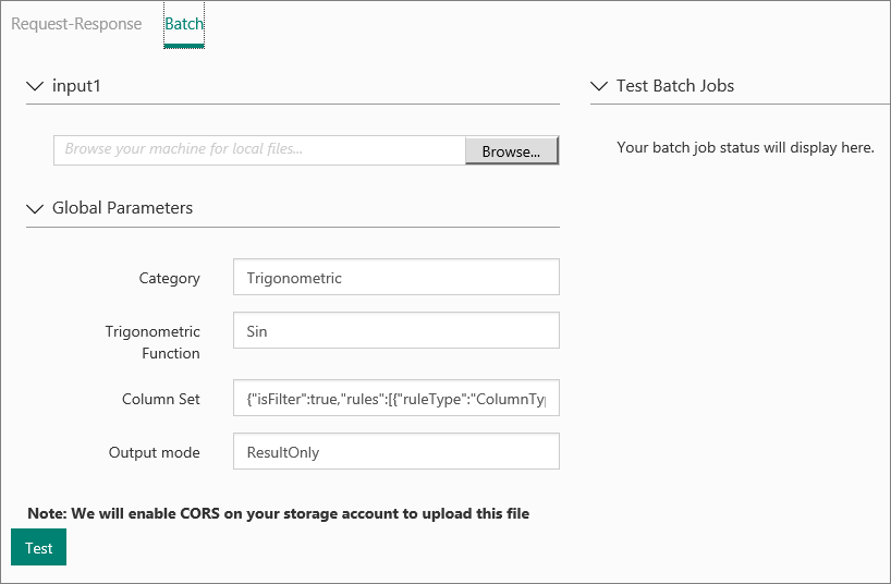 Testare il processo di esecuzione batch con il portale del servizio Web