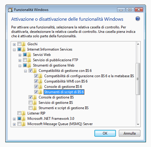 Impostazioni di Compatibilità di gestione con IIS 6.0