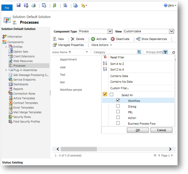 Processi filtrati per flusso di lavoro in Dynamics CRM