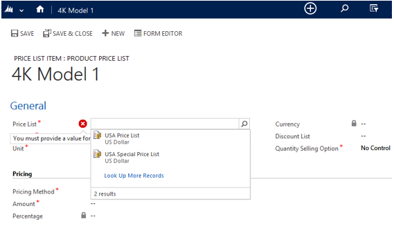 Aprire una nuova voce di listino in Dynamics CRM