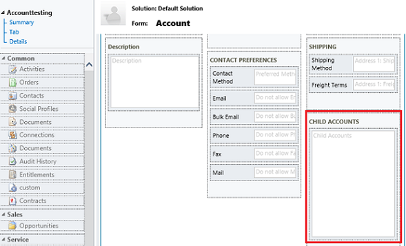 Immettere account secondari nel modulo Account