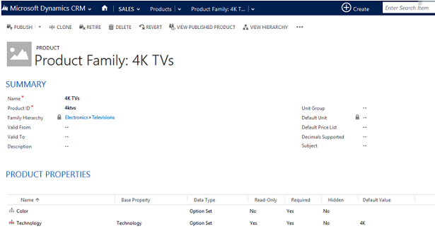 Descrivere una famiglia di prodotti in Dynamics CRM