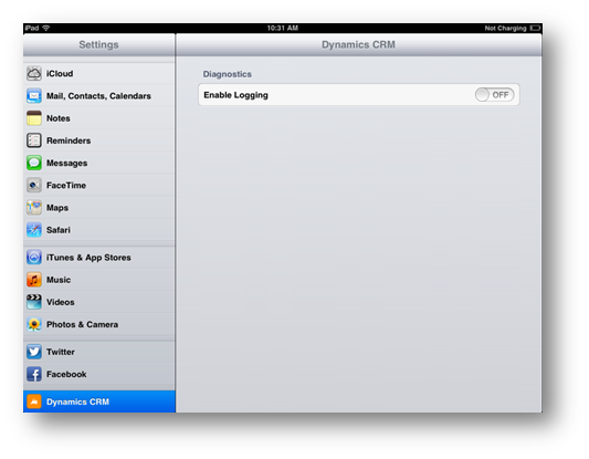 Impostazioni iPad in Dynamics CRM