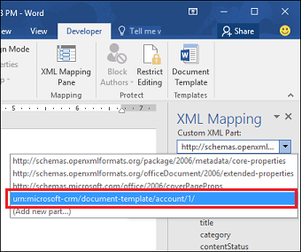 Selezionare lo schema XML di Dynamics 365