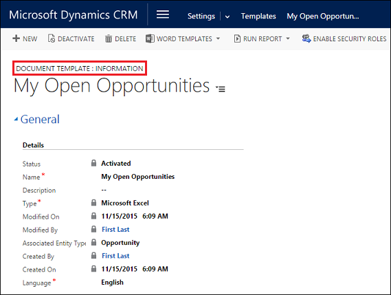 Modello di Excel caricato dalla pagina Impostazioni