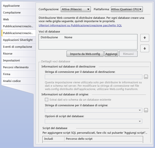 Scheda Pubblicazione/creazione pacchetto SQL