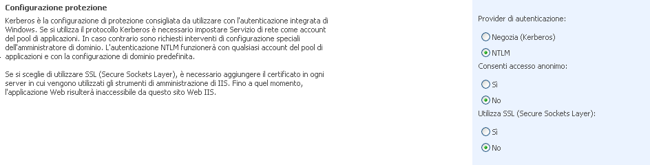 Impostazioni di autenticazione predefinite