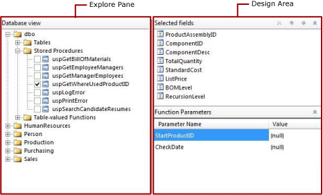 Stored procedure in finestra Progettazione query con interfaccia grafica