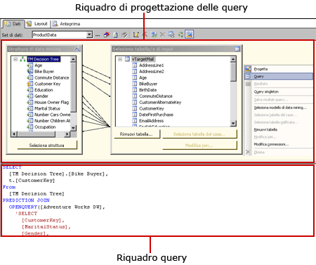 Progettazione query DMX di Analysis Services, visualizzazione query