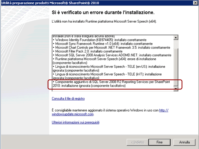 Il componente aggiuntivo SSRS è già installato.