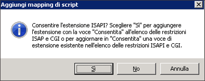 Schermata di conferma per aggiungere l'estensione ISAPI