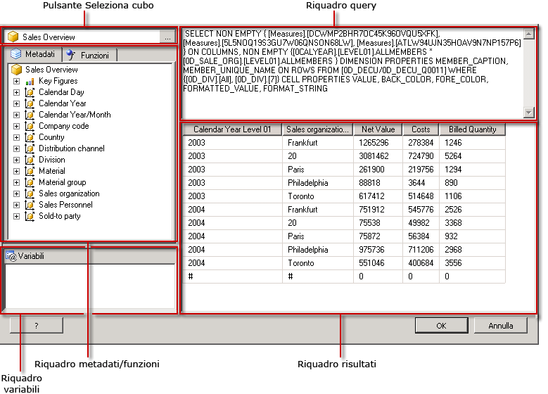 Progettazione query MDX per SAP BW in visualizzazione query