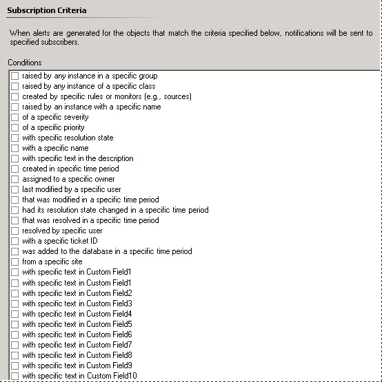 Elenco delle condizioni per gli avvisi