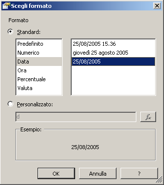 Finestra di dialogo Scegli formato per la data